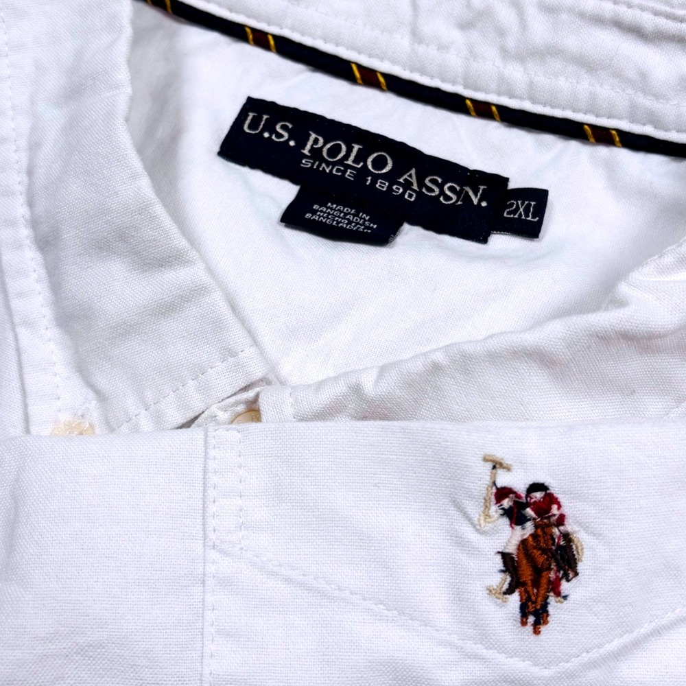 U.S. Polo Assn. Button Shirt Mens 2XL White Flesh Pony Pocket Long Sleeve Preppy